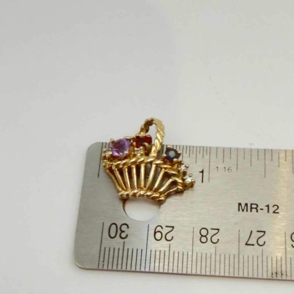 Vtg Sterling Silver Flower Basket Pendant Saphire Garment Amethyst Vermeil 925 - Picture 10 of 12